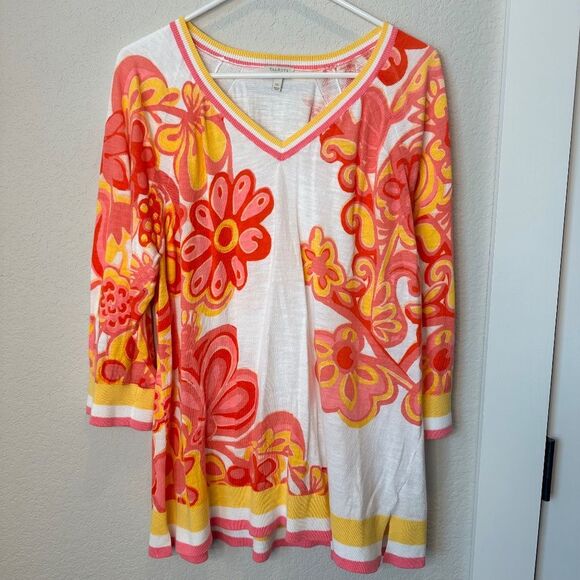 Talbots Plus 100% Cotton Bold Vibrant Floral Lightweight Sweater - Size 2X EUC - Picture 1 of 8